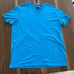Mens Xl Lacoste short sleeve shirt v neck - blue
